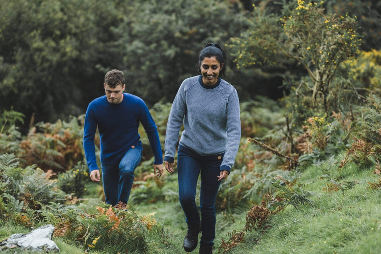 womens tryfan jumper in denim - action