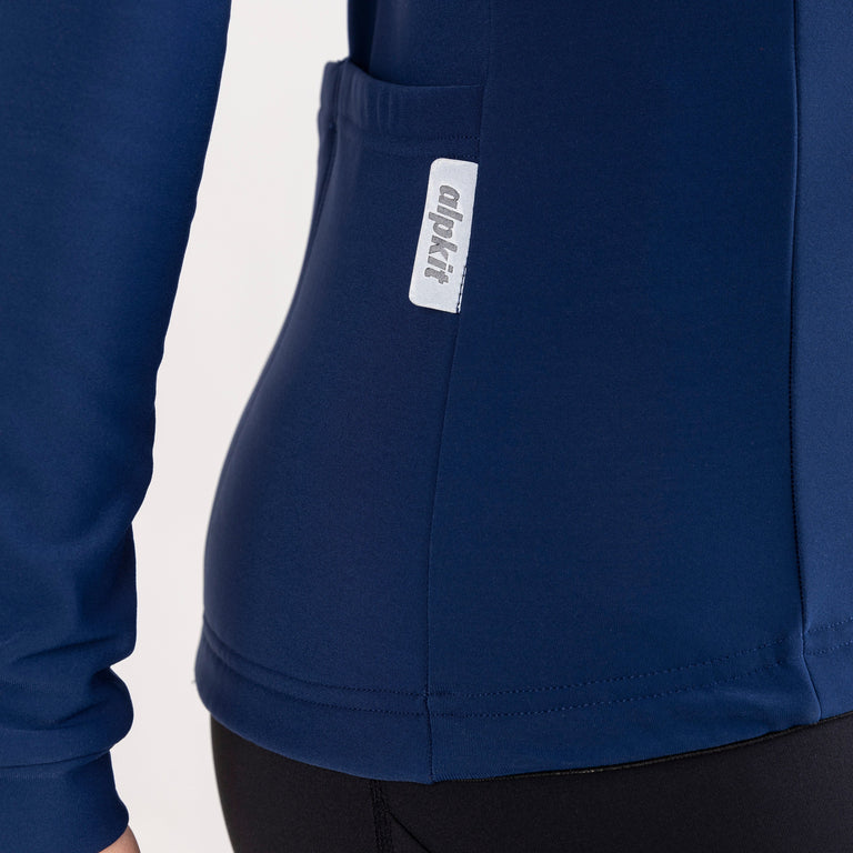 alpkit Valli womens long sleeve cycling jersey in navy blue reflective logo