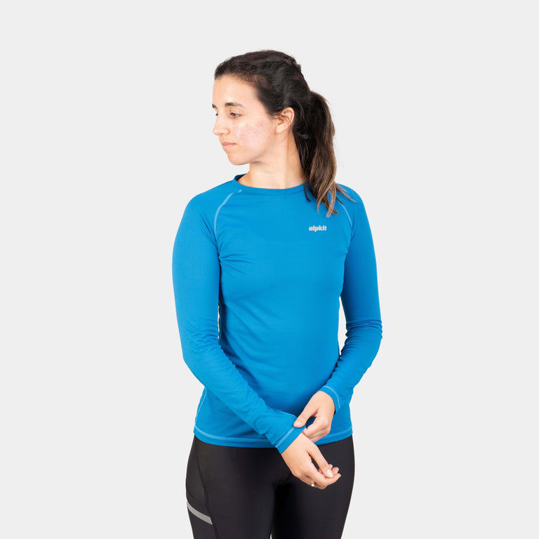 alpkit womens vayper long sleeve base layer for trail running and fell running in reef blue