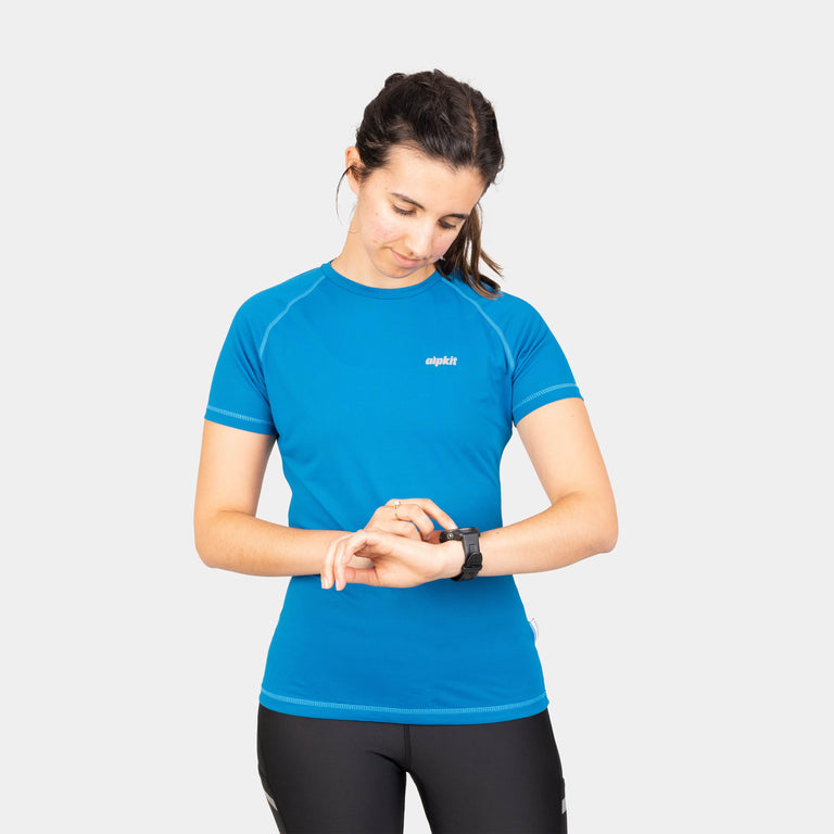 alpkit womens vayper short sleeve base layer for trail running and fell running in reef blue