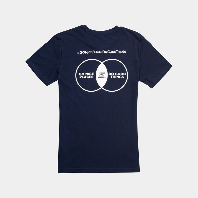 alpkit womens organic cotton tee shirt in navy where the magic happens back