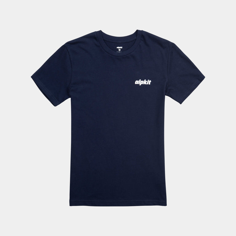 alpkit womens organic cotton tee shirt in navy where the magic happens front